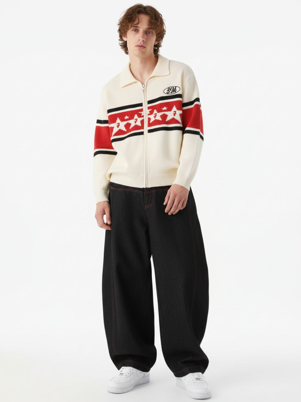 Street Culottes Red Stitching Barrel Jeans