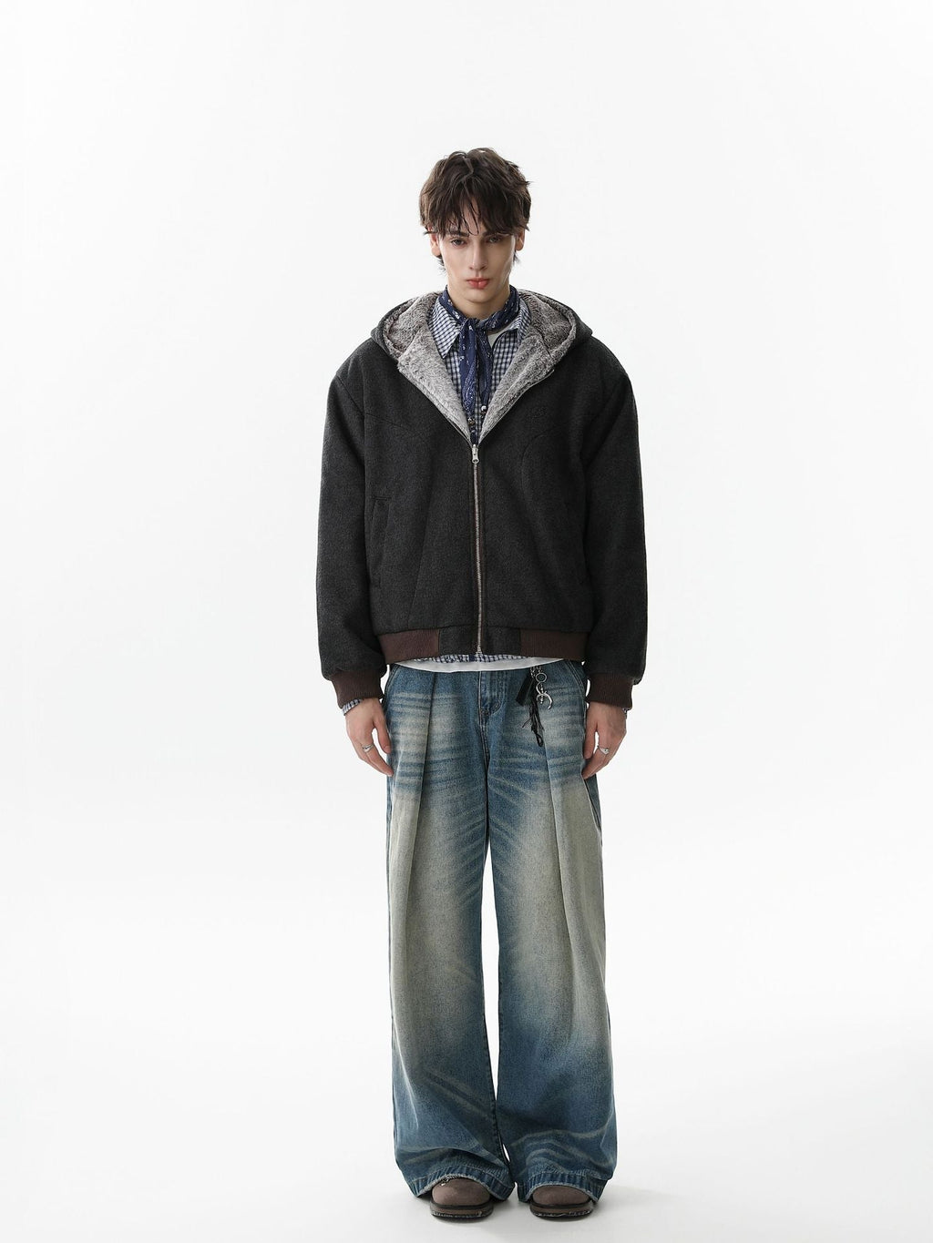Retro Reversible Fleece Lined Zip-up Hooded Jacket