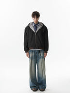 Retro Reversible Fleece Lined Zip-up Hooded Jacket