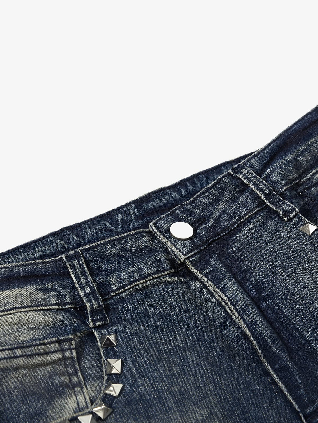 Vintage Washed Studded Pocket Flared Jeans - 2617