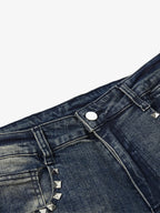 Vintage Washed Studded Pocket Flared Jeans - 2617