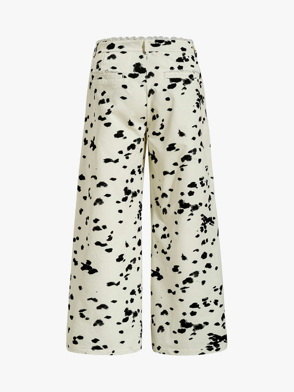 Cow Print Lace Trim Straight Leg Pants