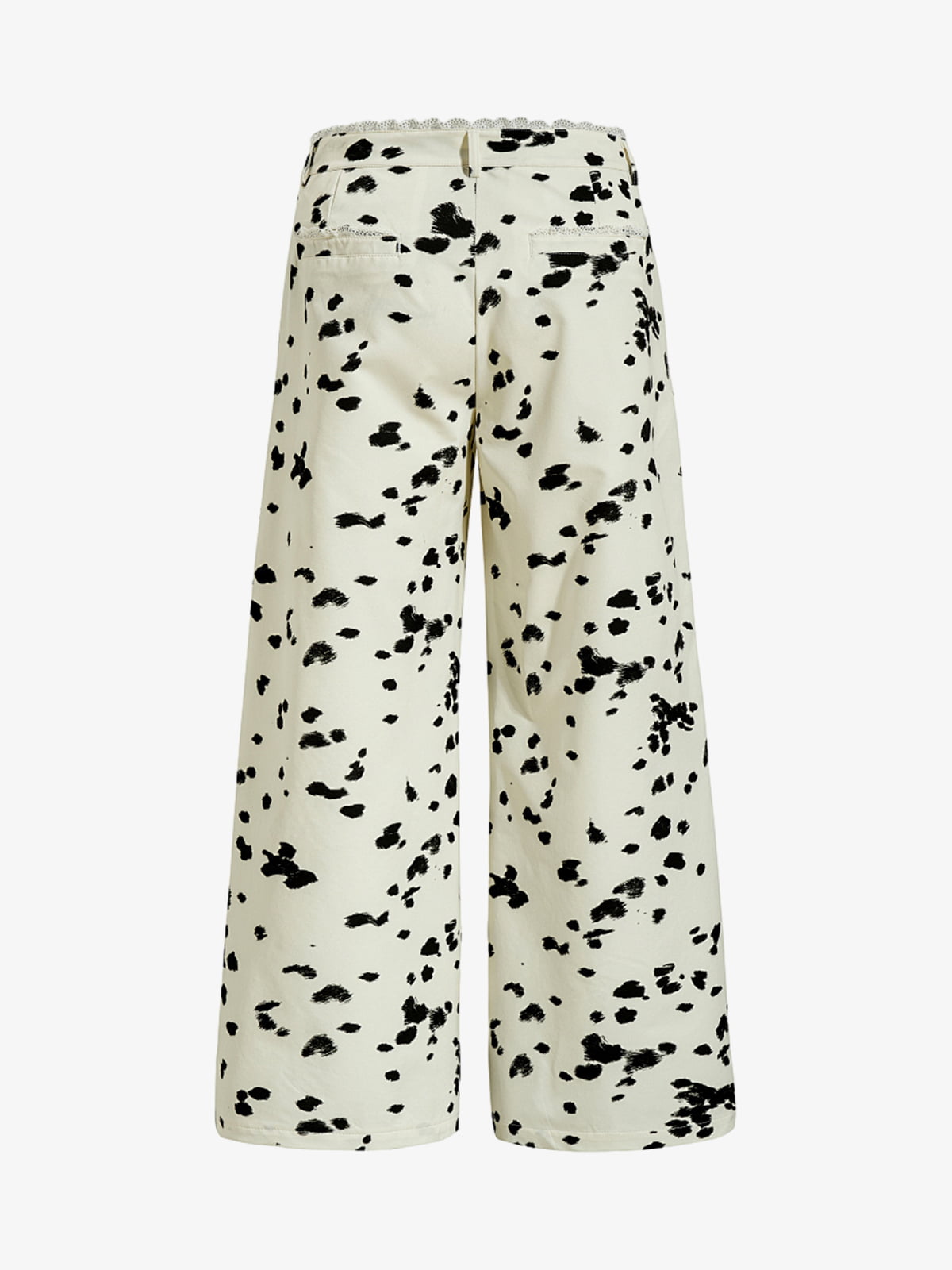 Cow Print Lace Trim Straight Leg Pants