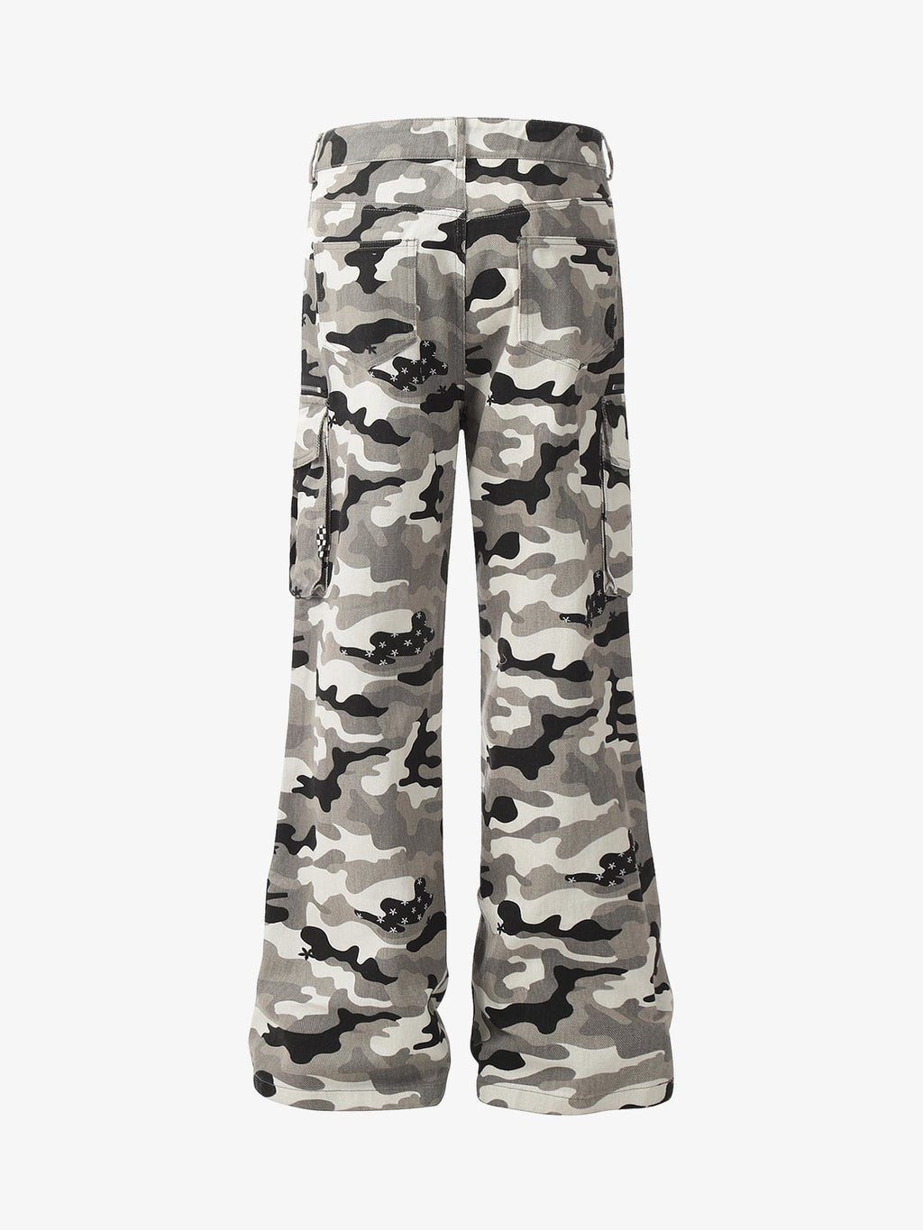 Checkerboard Patches Camo Cargo Flared Pants