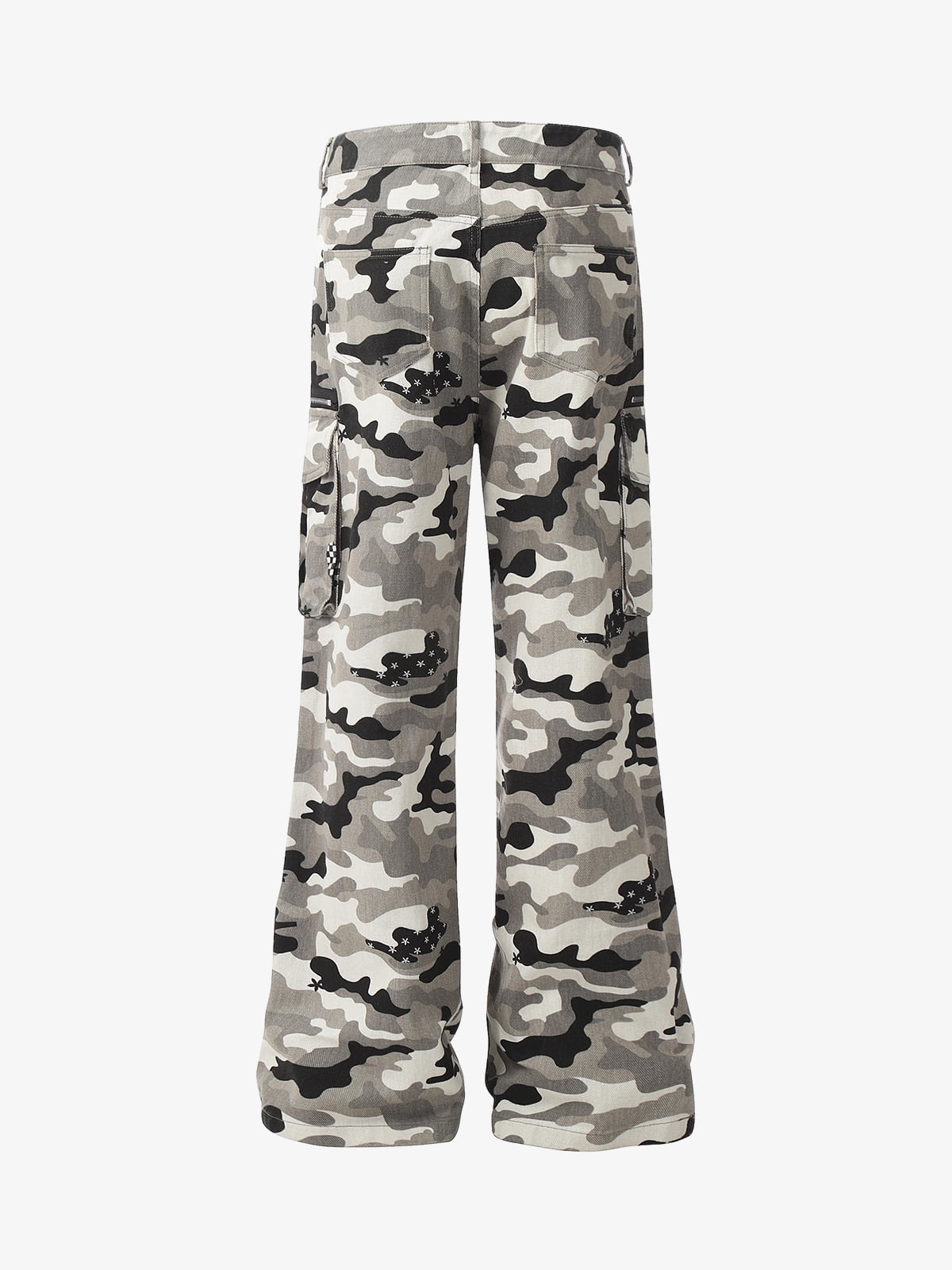 Checkerboard Patches Camo Cargo Flared Pants