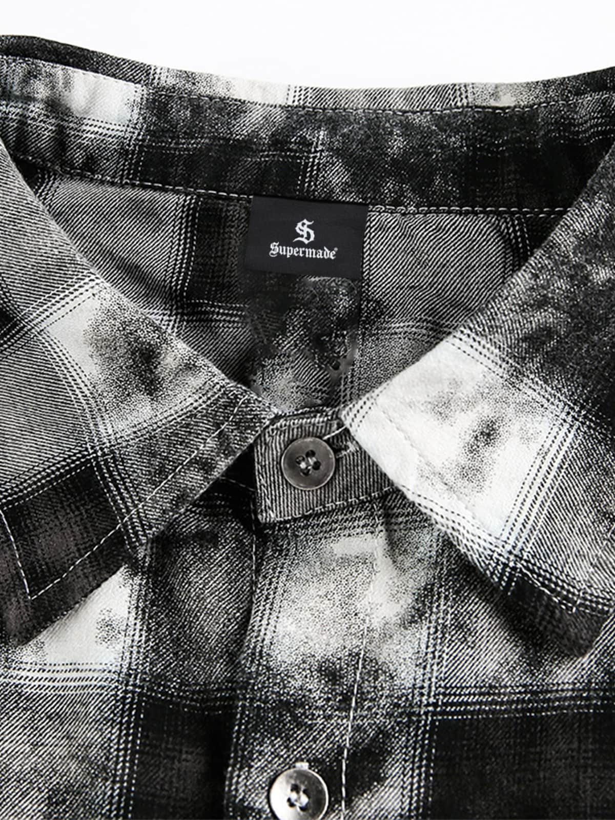 Vintage Wash Plaid Spray Dye Raw Hem Shirt