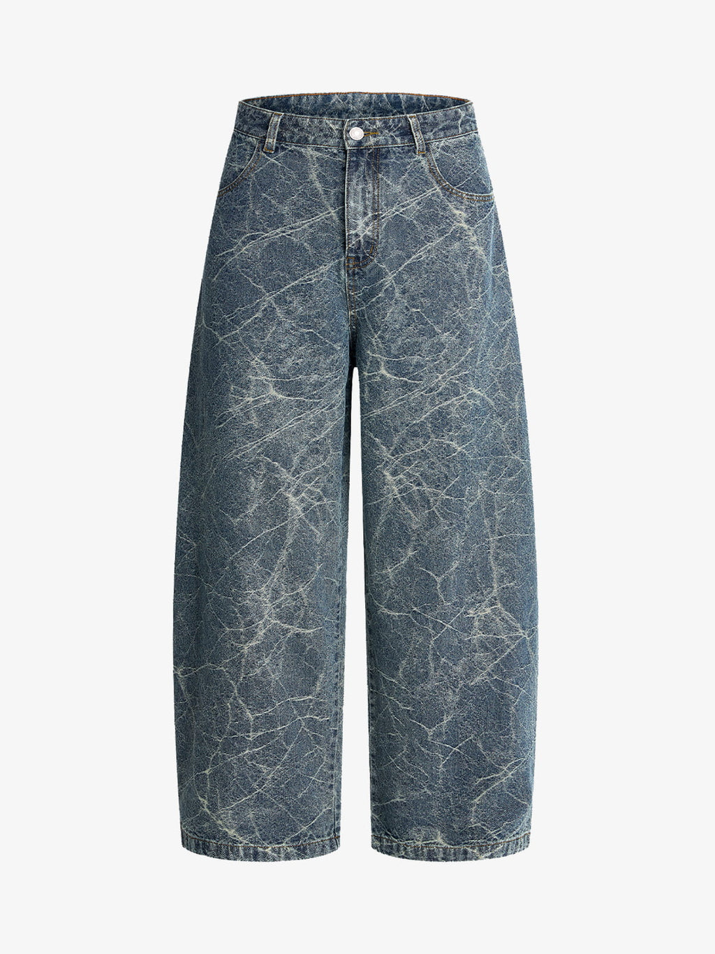Retro Crackle-Washed Barrel Jeans