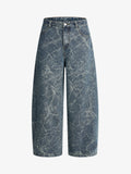 Retro Crackle-Washed Barrel Jeans