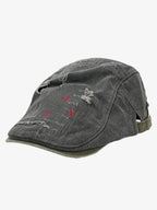 Distressed Patchwork Embroidered Cotton Flat Cap