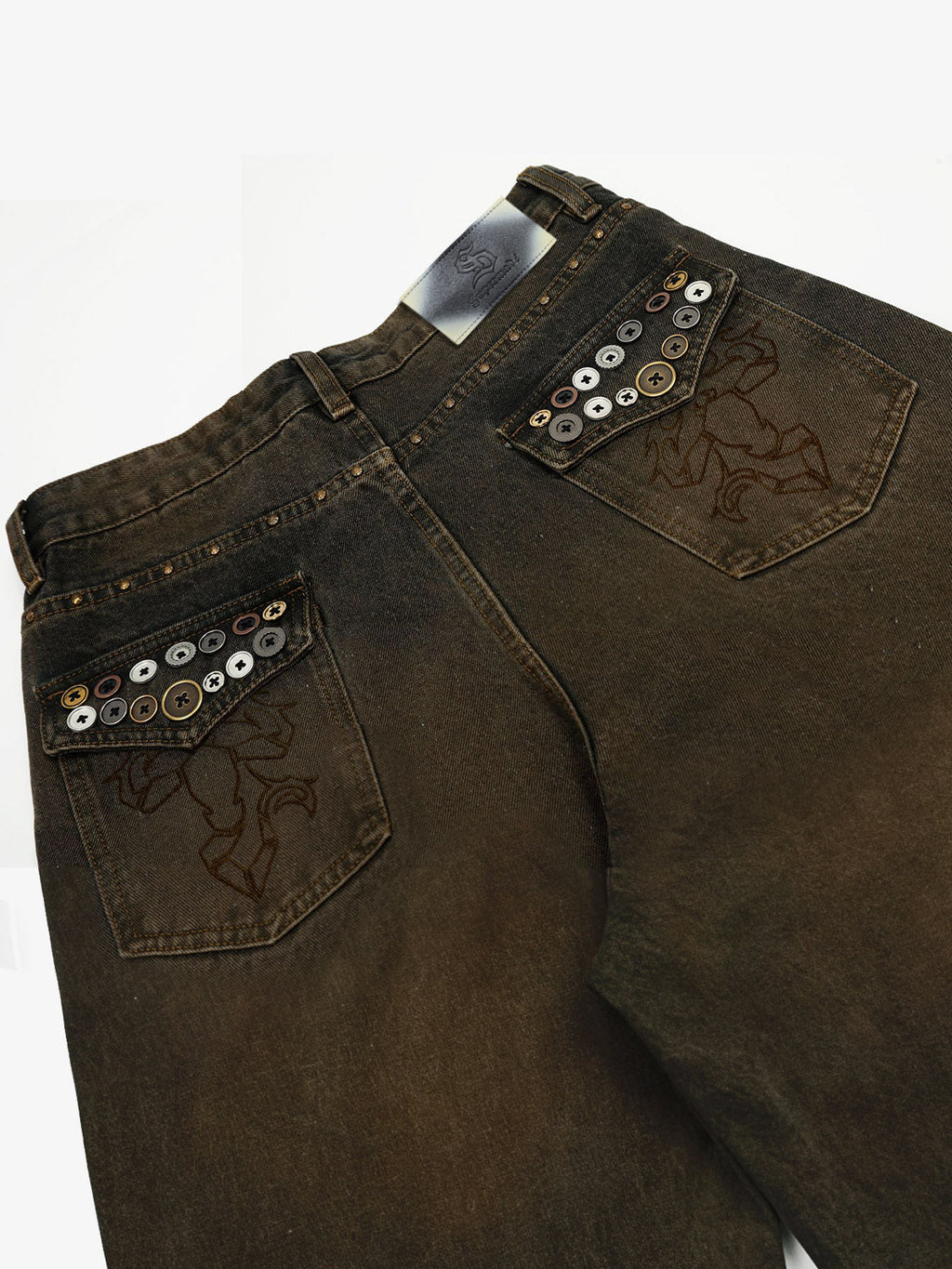 Washed Button Detail Wide Leg Pants