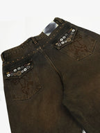 Washed Button Detail Wide Leg Pants