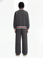 Retro Color-Blocked Striped Stand-Collar Tracksuit