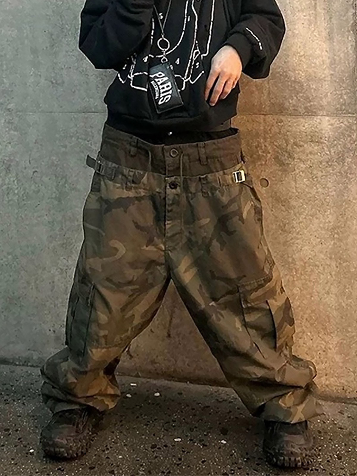 Three-Waist Splicing Camouflage Cargo Buckle Waist Design Overalls