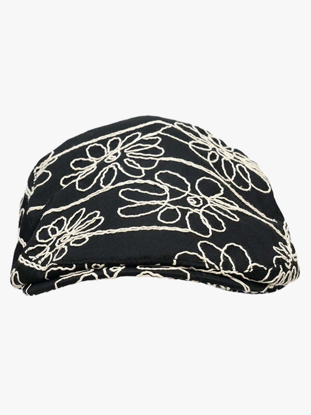 Floral Embroidered Cotton Flat Cap