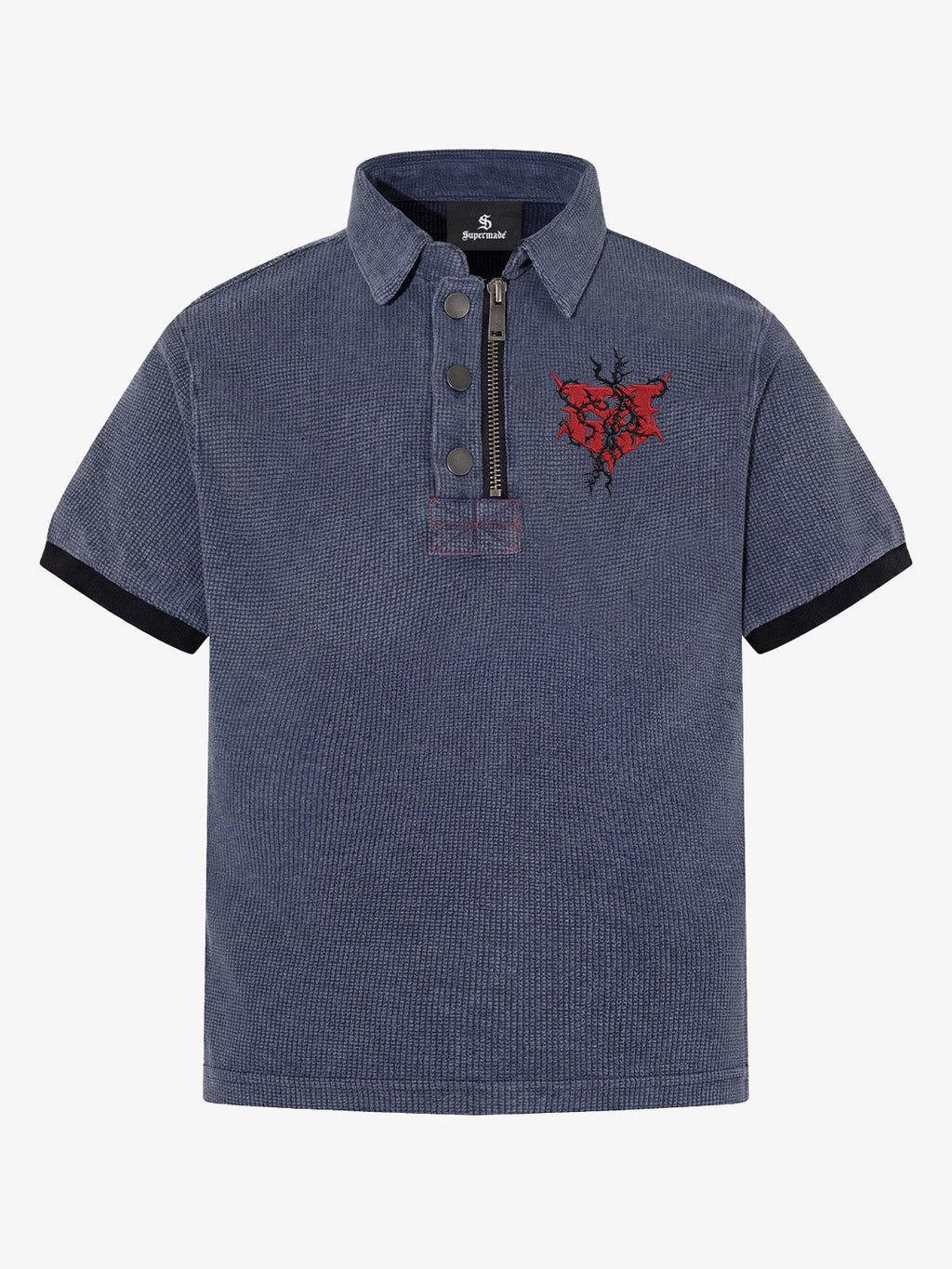 Embroidered Graphic Zip Polo Shirt