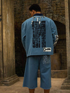 precipice Multi-Element Appliqué Patchwork Denim Suit - 2593