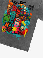 Trendy Multicolor Graffiti Skull Graphic T-Shirt