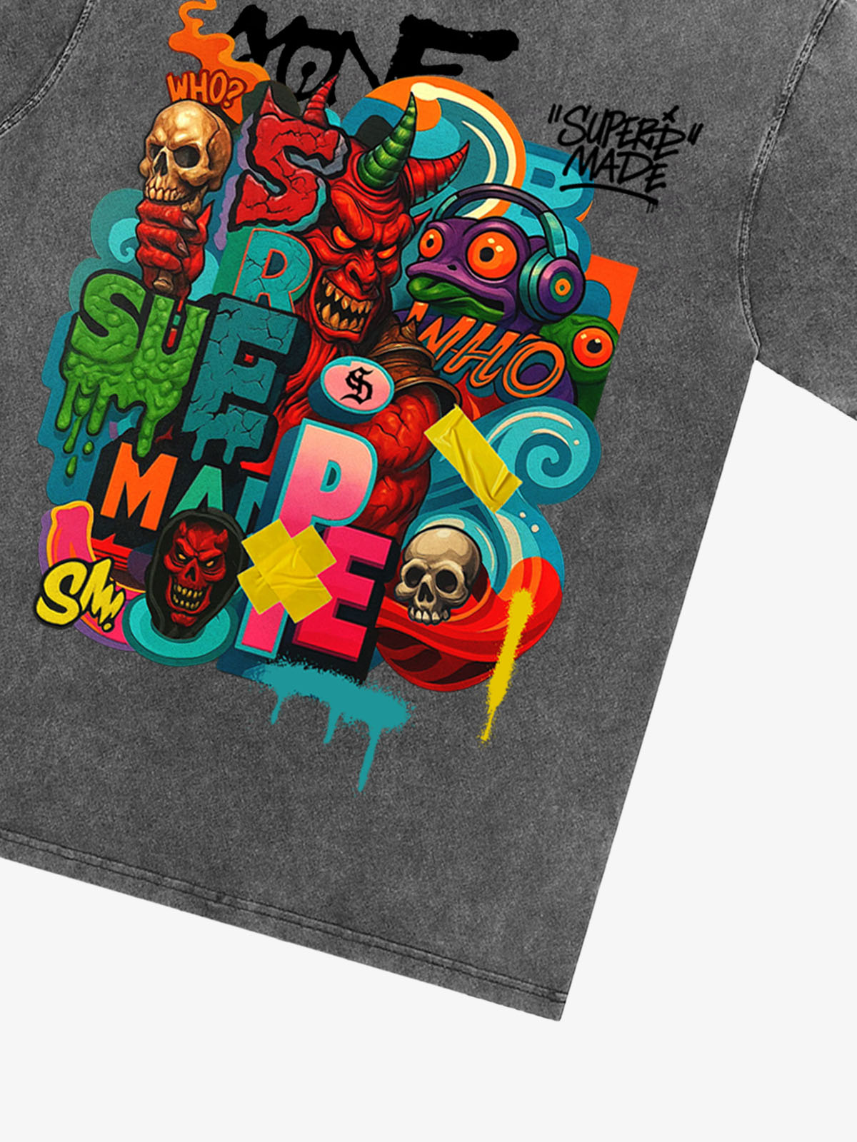 Trendy Multicolor Graffiti Skull Graphic T-Shirt
