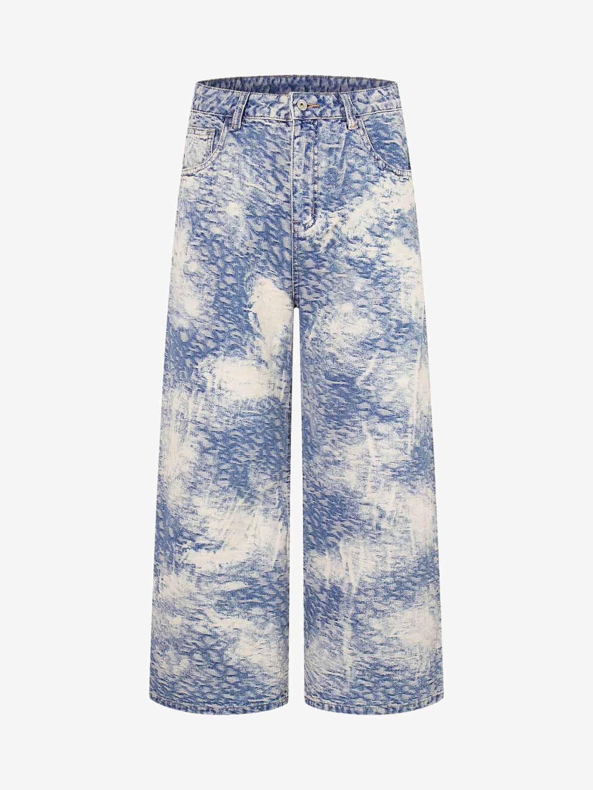 Cloud Texture Jacquard Effect Wide-Leg Jeans