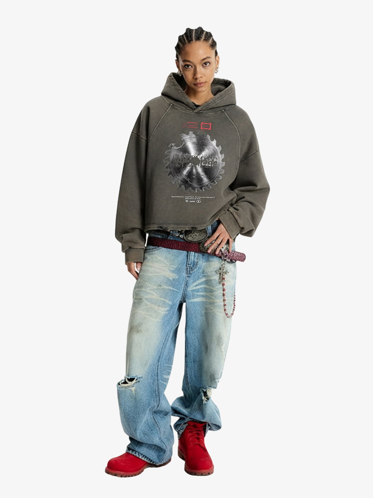 Industrial Saw Blade Graphic Cropped Hoodie