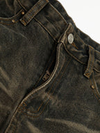 Washed Button Detail Wide Leg Pants