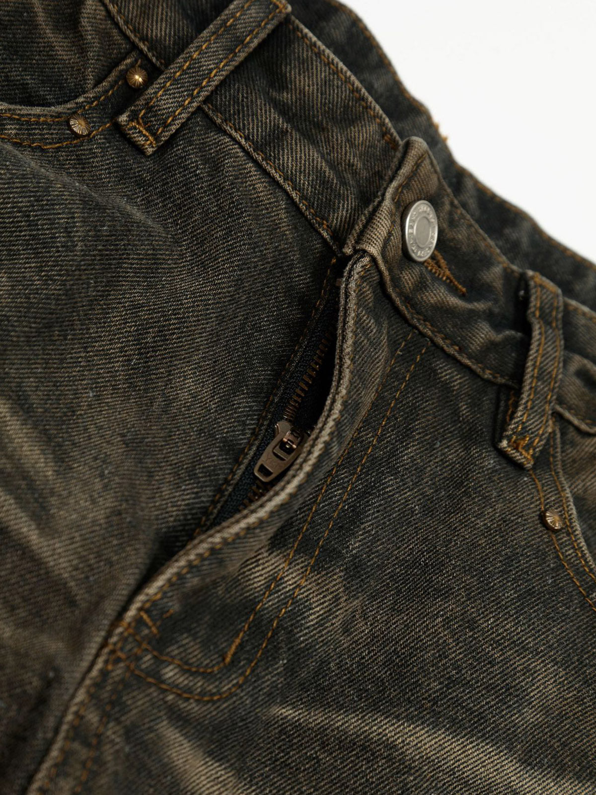 Washed Button Detail Wide Leg Pants