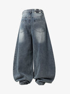 Wrinkle Effect Print Wide Leg Denim Jeans