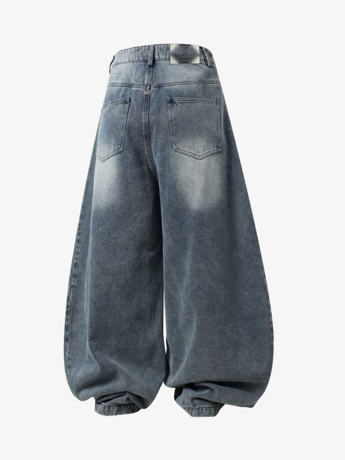 Wrinkle Effect Print Wide Leg Denim Jeans