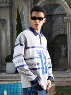 Gothic Number Stripe Rugby Collar Sweatshirt