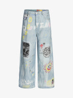 Retro Spray Graffiti Fun Straight Jeans - 2448
