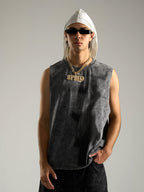 Cross-Print Distressed Washed Vest
