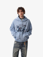 Distressed Graphic Print Zip Up Hoodie