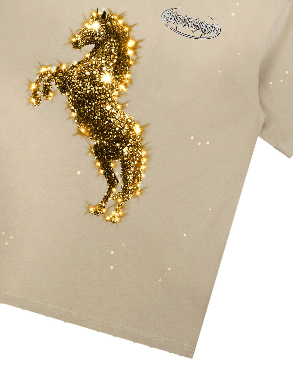 Vintage Wash Glitter Horse Pattern Splash Ink T-Shirt