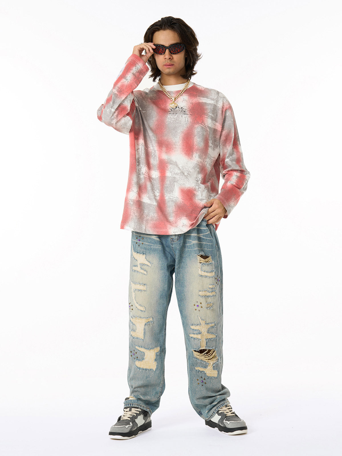 Street Dirty Bye Gradient Design Long-Sleeved T-Shirt