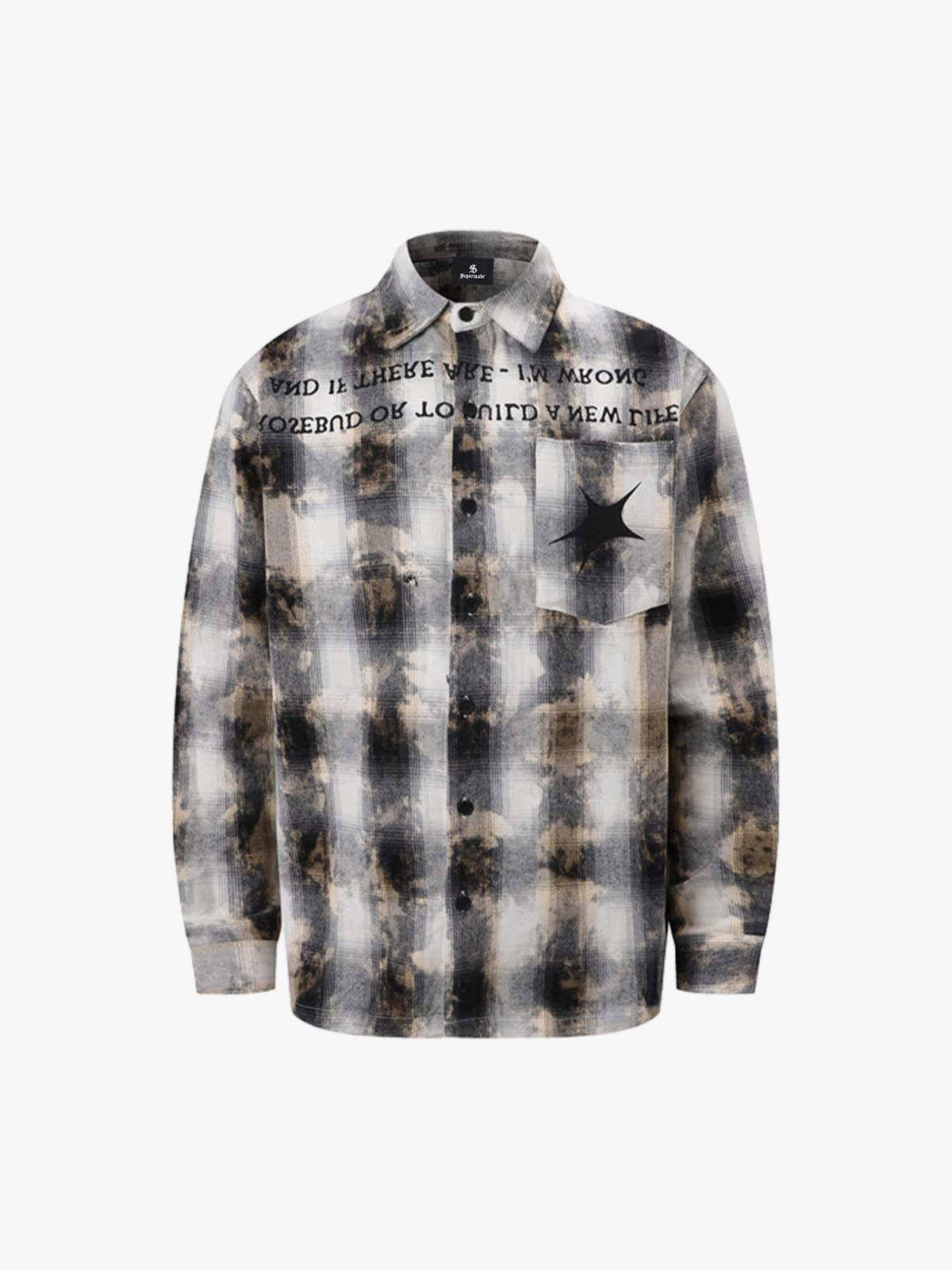 Streetwear Washed Distressed Plaid Long Sleeve Shirt