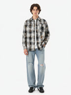Streetwear Washed Distressed Plaid Long Sleeve Shirt