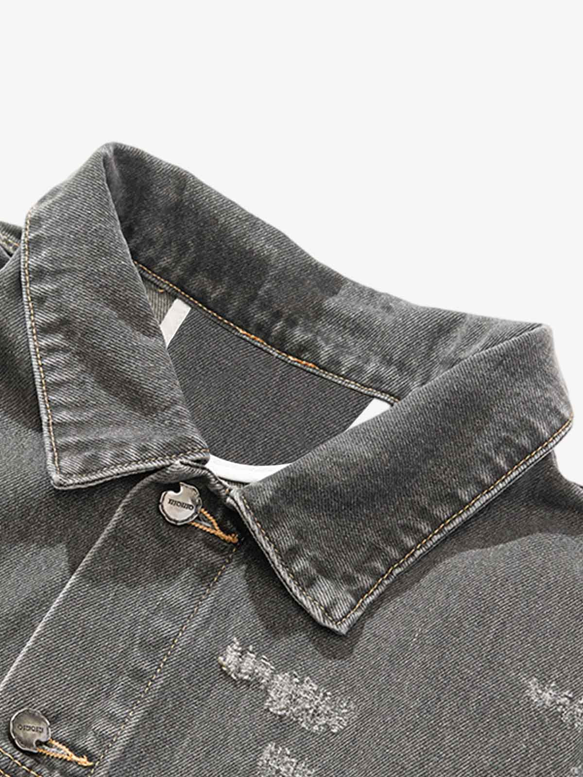 Retro Washed Distressed Denim Jacket