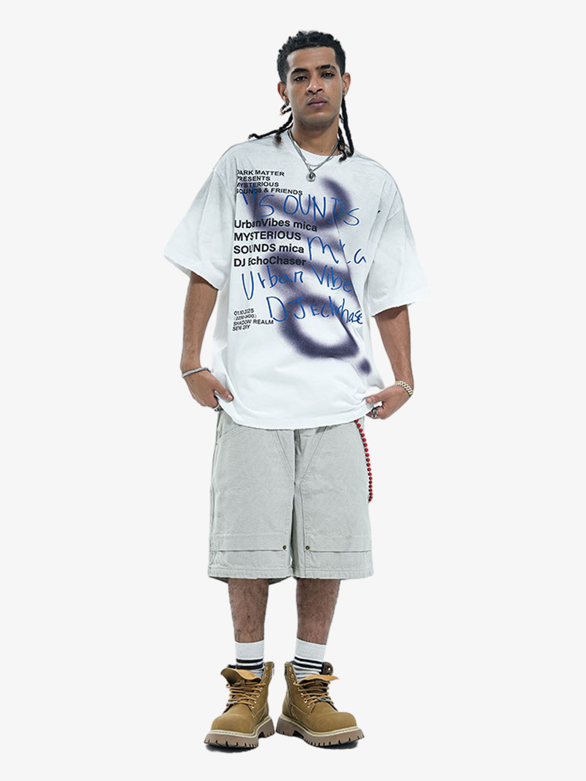 Washed Graffiti Text Print Spray Effect T-Shirt - 2614