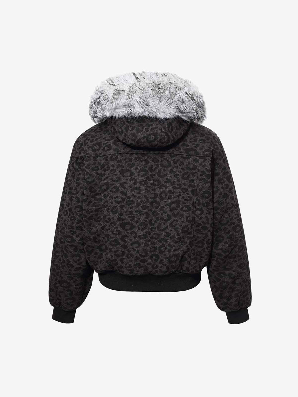Retro Faux Fur Trimmed Hood Leopard Print Bomber Jacket