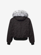 Retro Faux Fur Trimmed Hood Leopard Print Bomber Jacket