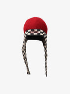 Retro Checkerboard Knit Color-Block Earflap Beanie Hat