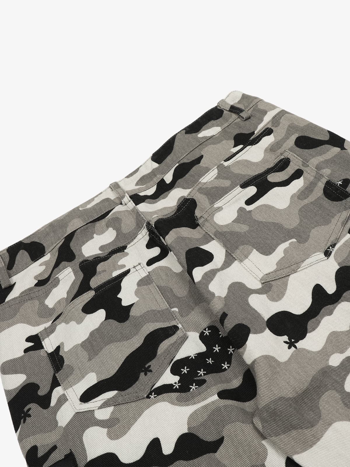 Checkerboard Patches Camo Cargo Flared Pants