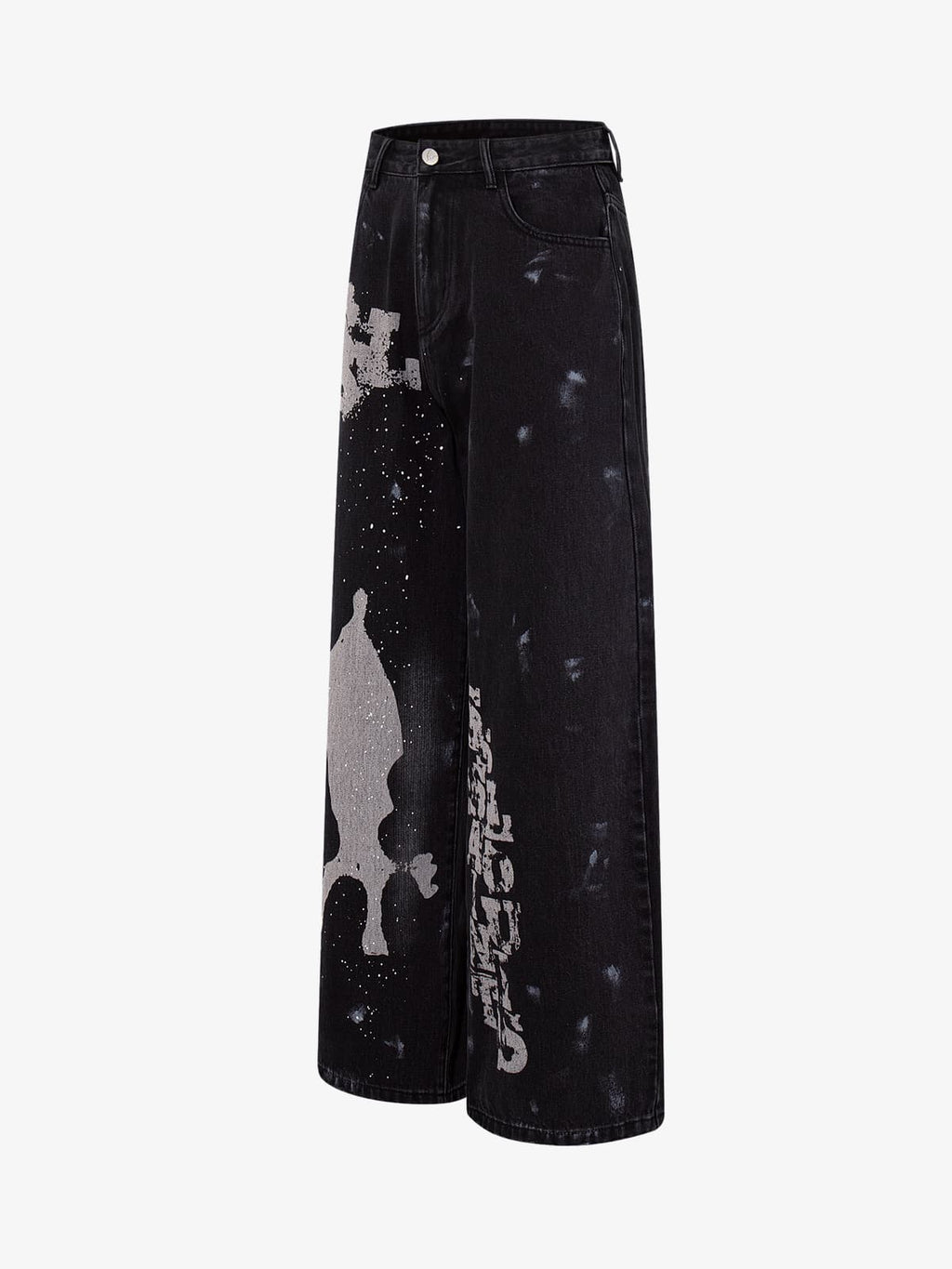 Retro Rhinestone Graffiti Washed Straight Jeans