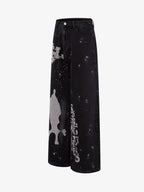 Retro Rhinestone Graffiti Washed Straight Jeans