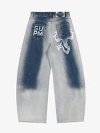 Washed Scorpion Graphic Curved Panel Pants - 2615