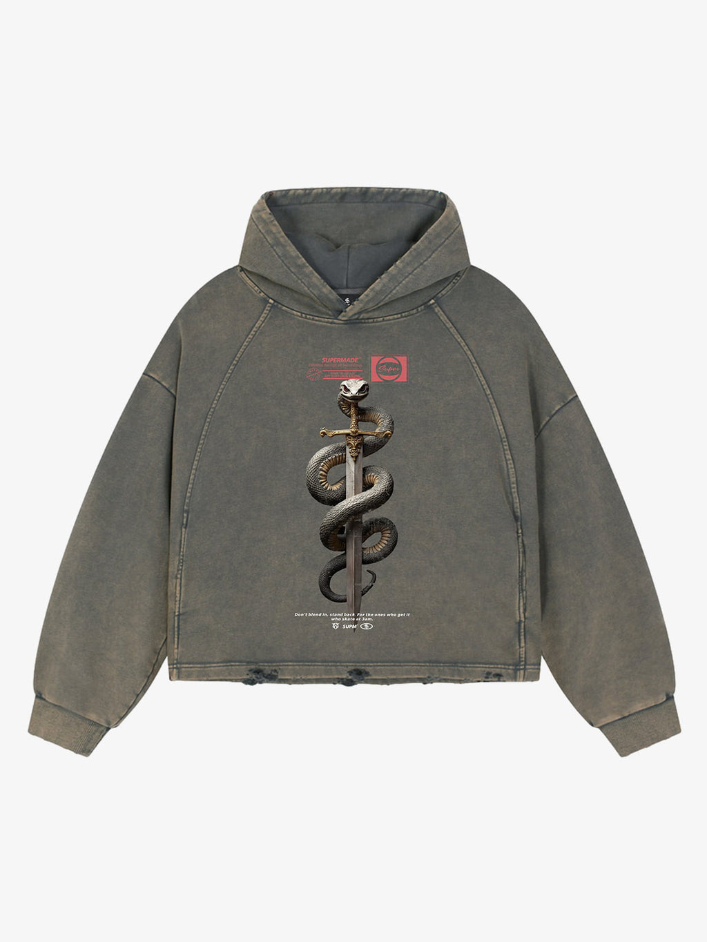 Vintage Washed Snake Staff Graphic Hoodie