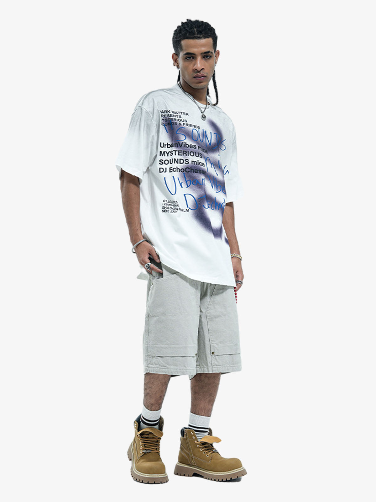 Washed Graffiti Text Print Spray Effect T-Shirt - 2614
