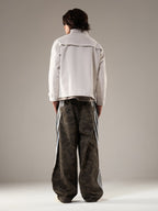Washed Stripe Patchwork Totem Print Baggy Jeans