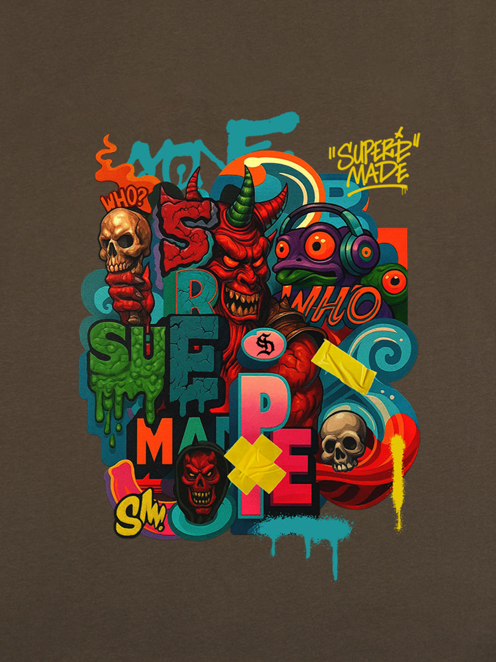 Trendy Multicolor Graffiti Skull Graphic T-Shirt