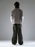 Washed Stripe Patchwork Totem Print Baggy Jeans